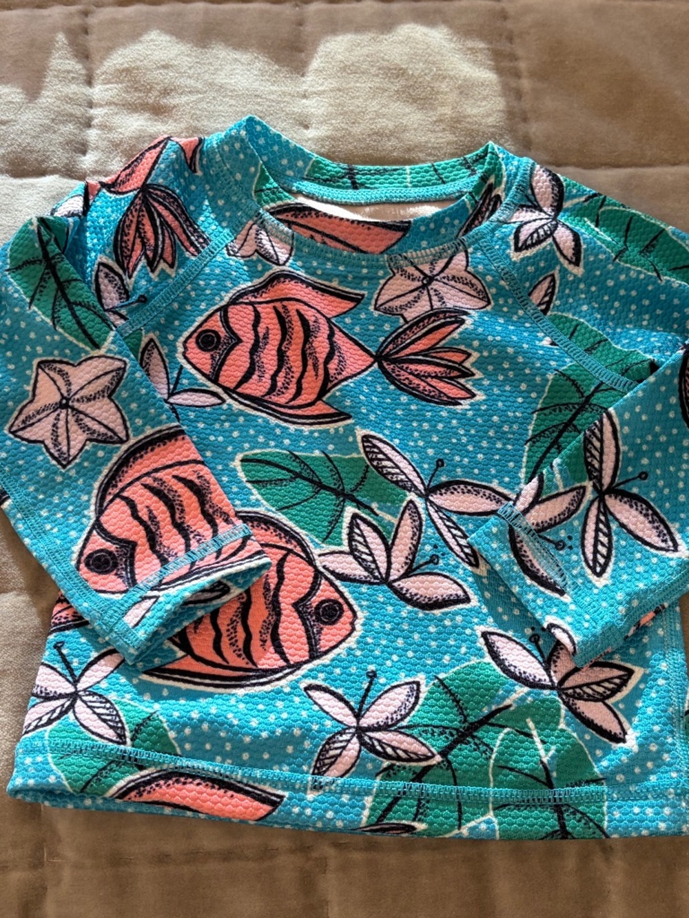 TEA COLLECTION GIRL'S FISH RASH GUARD LONG SLEEVE 9 -12 MONTHS